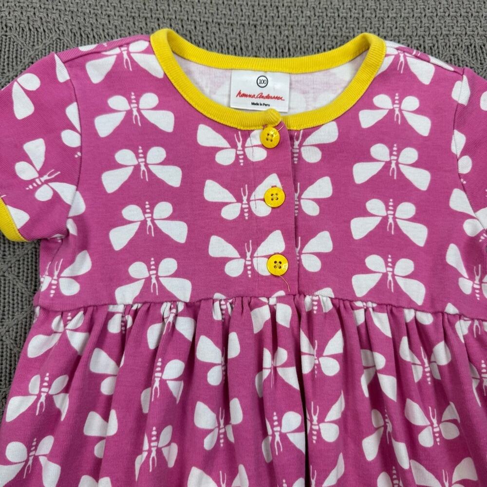 Hanna Andersson Pink Butterfly Day Play Dress with Yellow Accents ~ 100/4 - Picture 2 of 9